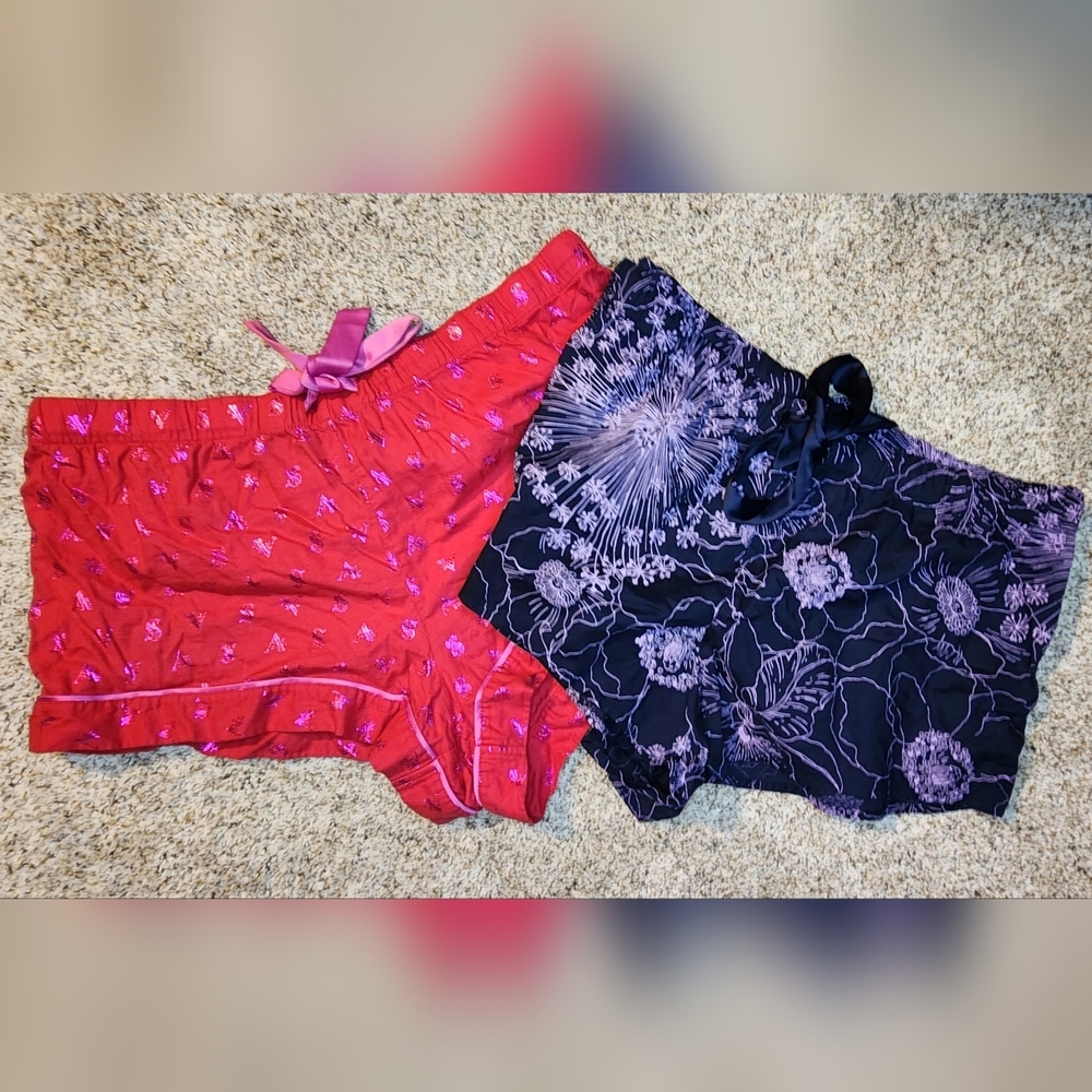 Victoria's Secret LOT shorts pajamas flannel Red All Over Vs Foil Logo XL sleep
